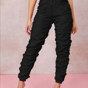 Ruched Toggle Drawstring Windbreaker Pants